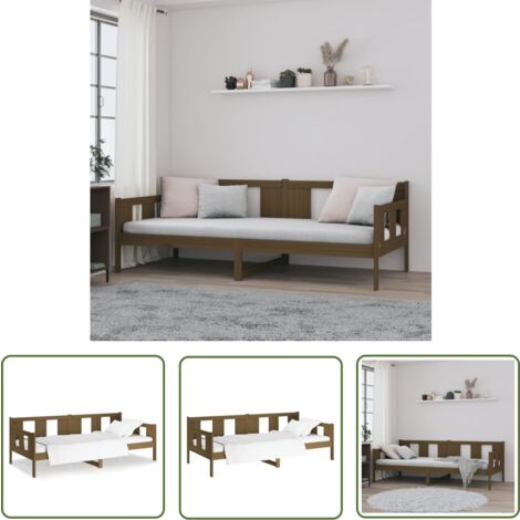 The Living Store Lit de jour sans matelas marron miel bois pin massif 90x200 cm - Lit De Jour - Canapé Lit - Lit Convertible - Meuble Rustique - Bois De Pin