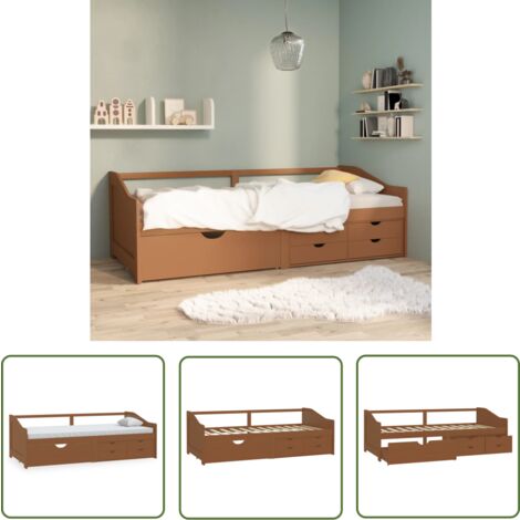 The Living Store Lit de repos 3 places sans matelas Bois de pin massif 90x200 cm - Lit Convertible - Canapé Lit - Lit Invité - Meuble Rangement - Lit Bois