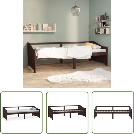 The Living Store Lit de repos 3 places sans matelas Marron foncé 90x200 cm - Lit Convertible - Canapé Lit - Meuble Multifonction - Lit Invité - Lit Bois
