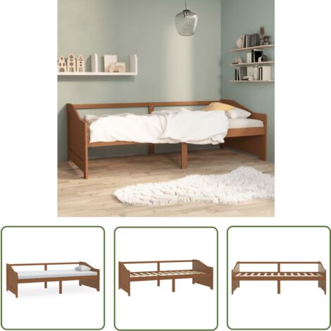 The Living Store Lit de repos 3 places sans matelas Marron miel 90x200 cm - Lit Convertible - Canapé Lit - Meuble Multifonction - Lit Invité - Lit Design