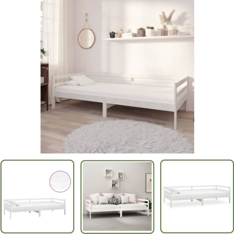 The Living Store Lit de repos avec matelas 90x200 cm Blanc Bois de pin massif - Lit Convertible - Canapé Lit - Lit Bois - Lit Double - Literie