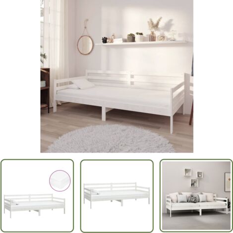 The Living Store Lit de repos avec matelas 90x200 cm Blanc Bois de pin massif - Lit De Jour - Canapé Lit - Lit Convertible - Meuble Chambre - Literie