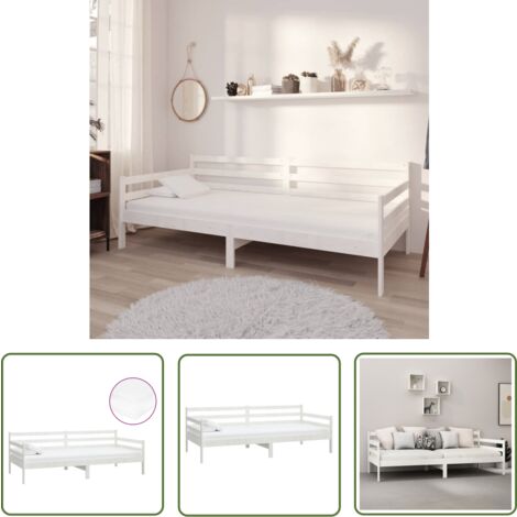 The Living Store Lit de repos avec matelas 90x200 cm Blanc Bois de pin massif - Lit De Repose - Canapé Lit - Lit Convertible - Lit Invité - Meuble Chambre