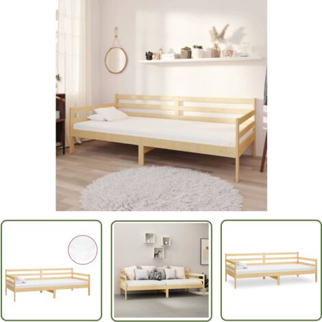 The Living Store Lit de repos avec matelas 90x200 cm Bois de pin massif - Lit Convertible - Canapé Lit - Lit Bois - Meuble Chambre - Literie