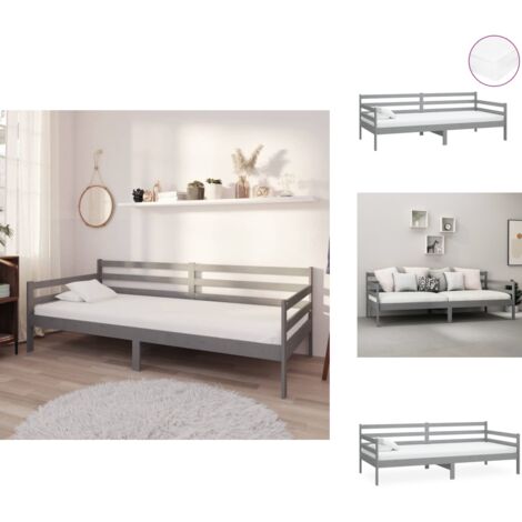 The Living Store Lit de repos avec matelas 90x200 cm Gris Bois de pin massif - Canapé-lit