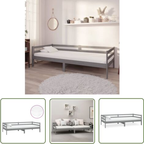 The Living Store Lit de repos avec matelas 90x200 cm Gris Bois de pin massif - Lit Convertible - Canapé Lit - Lit Invité - Meuble Chambre - Lit Design