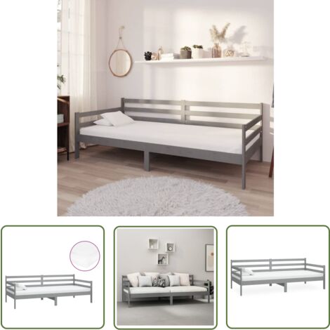 The Living Store Lit de repos avec matelas 90x200 cm Gris Bois de pin massif - Lit De Jour - Canapé Lit - Lit Pliable - Lit Invité - Meuble Chambre