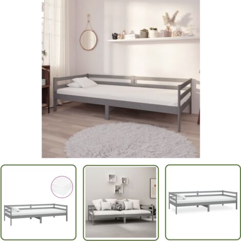 The Living Store Lit de repos avec matelas 90x200 cm Gris Bois de pin massif - Lit De Repose - Canapé Lit - Lit Convertible - Meuble Multifonction - Lit Bois