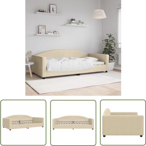 The Living Store Lit de repos crème 100x200 cm tissu - Lit Deux Places - Canapé Convertible - Lit Invité - Mobilier Salle Séjour - Meuble Chambre