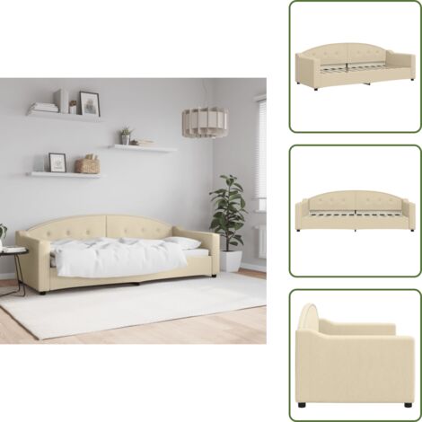 The Living Store Lit de repos sans matelas crème 80x200 cm tissu - Canapé Convertible - Lit Invité - Lit Deux Places - Mobilier Salle Séjour - Meuble Chambre