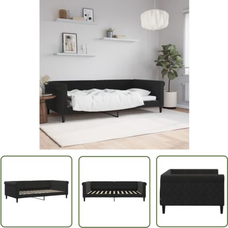 The Living Store Lit de repos sans matelas noir 100x200 cm velours - Canapé Convertible - Lit Invité - Mobilier Salon - Canapé Modulaire - Literie