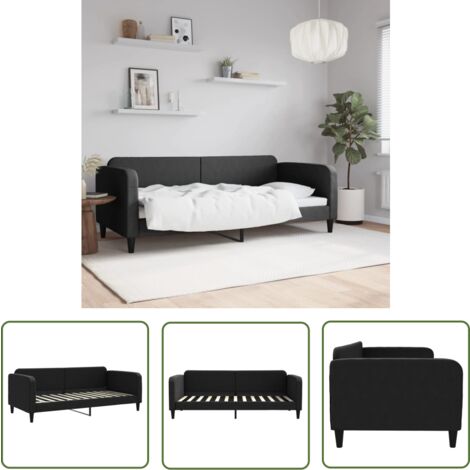 The Living Store Lit de repos sans matelas noir 90x200 cm tissu - Canapé Convertible - Lit Invité - Mobilier Salle Séjour - Literie - Meuble Multifonction