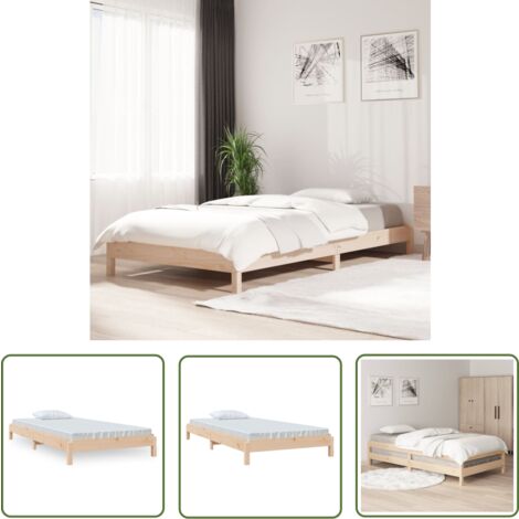The Living Store Lit empilable sans matelas 90x190 cm bois de pin massif - Lit Superposé - Lit Enfant - Meuble Chambre À Coucher - Cadre De Lit - Bois De Pin