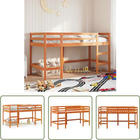 The Living Store Lit mezzanine d'enfants sans matelas avec échelle 90x190 cm - Lit Mezzanine Enfant - Lit Plateforme Enfant - Lit Design Enfant - Lit Bois Massif - Mobilier Enfant