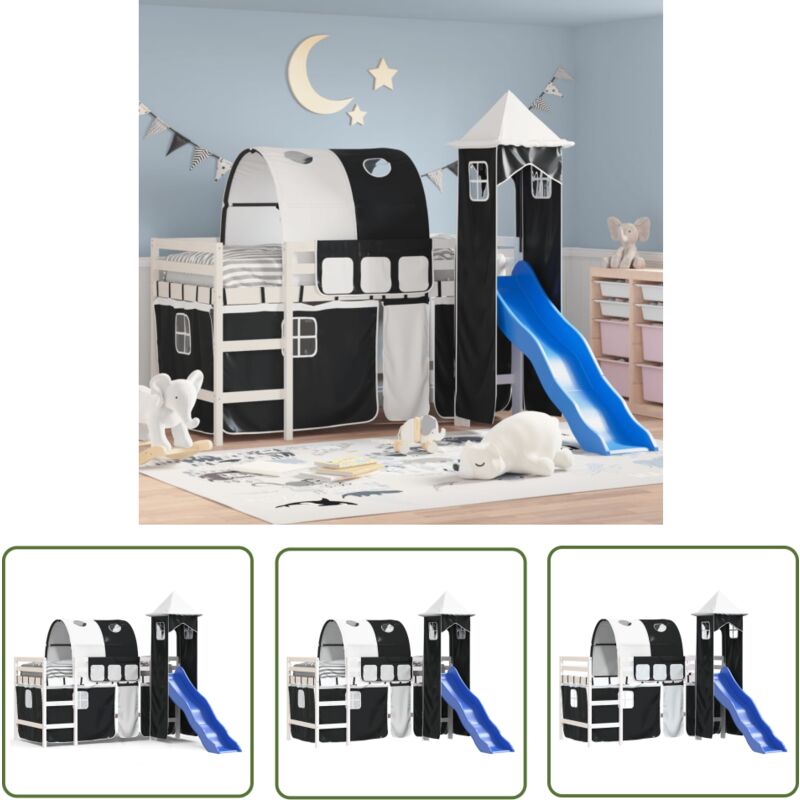 Lit mezzanine enfants avec tour sans matelas 90x200 cm - Lit Mezzanine Enfant - Lit Cabane - Lit Double Niveau - Mobilier Enfant - Décoration Chambre