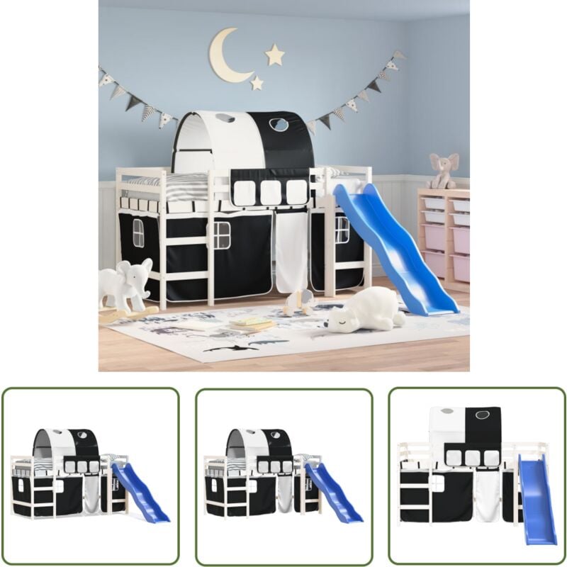 The Living Store Lit mezzanine enfants avec tunnel sans matelas 80x200 cm - Lit Mezzanine Enfant - Lit Double Niveau - Lit Cabane - Lit Design Enfant