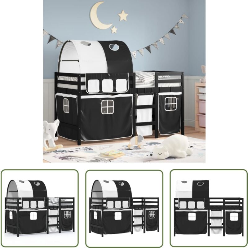 Lit mezzanine enfants avec tunnel sans matelas 80x200 cm - Lit Mezzanine Enfant - Lit Plateforme Enfant - Lit Design Enfant - Meuble Enfant