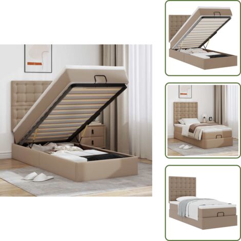 The Living Store Lit ottoman et matelas cappuccino 90x200 cm similicuir - Rangement sous lit