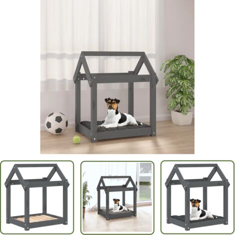 The Living Store Lit pour chien Gris 61x50x70 cm Bois de pin solide - Panier Pour Chien - Lit Pour Chien - Berceau Pour Chien - Maison Pour Chien - Couchage Chien