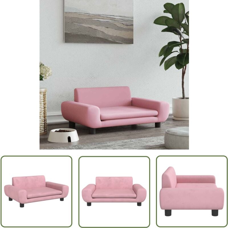 Lit pour chien rose 70x45x33 cm velours - Panier Pour Chien - Lit Pour Chien - Coussin Pour Chien - Accessoire Chien - Cadeau Chien - The Living Store
