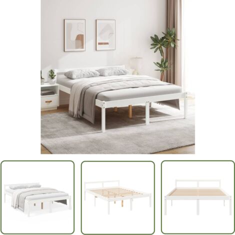 The Living Store Lit pour personne âgée sans matelas 150x200 cm bois pin massif - Lit Senior - Lit Pour Personnes Âgées - Lit Haut - Lit Plateforme - Meuble De Chambre
