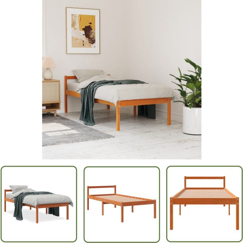 The Living Store - Lit pour personne âgée sans matelas 75x190 cm bois pin massif - Lit Senior - Lit Pour Personne Agée - Lit Haut - Meubles Chambre
