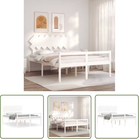 The Living Store Lit pour personne âgée sans matelas blanc 140x200cm bois massif - Lit Senior - Lit Pour Personne Agée - Lit Haut - Lit Bois - Lit Blanc