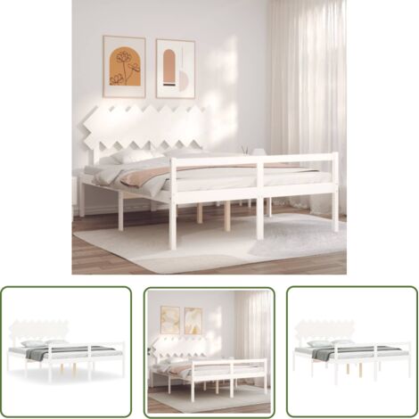 The Living Store Lit pour personne âgée sans matelas blanc 160x200cm bois massif - Lit Senior - Lit Pour Personne Agée - Lit Haut - Lit Bois Massif - Lit Blanc