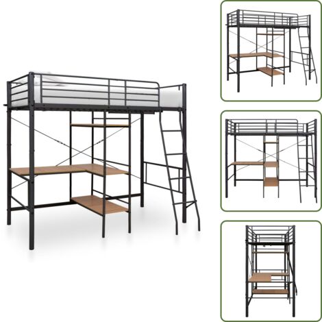 The Living Store Lit superposé avec table sans matelas gris métal 90x200 cm - Lits en métal