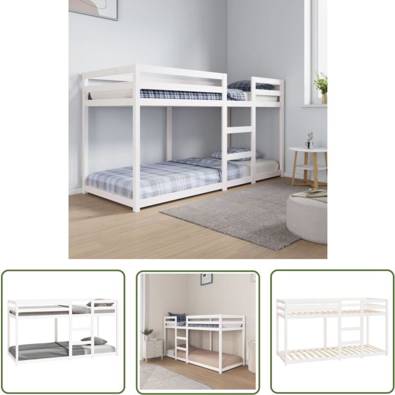The Living Store - Lit superposé sans matelas blanc 80x200 cm bois de pin massif - Lit Superposé - Lit Double - Meuble Chambre - Mobilier Enfant