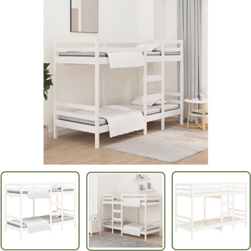 The Living Store - Lit superposé sans matelas blanc 90x200 cm bois de pin massif - Lit Superposé - Lit Double - Meubles Chambre - Mobilier Enfant