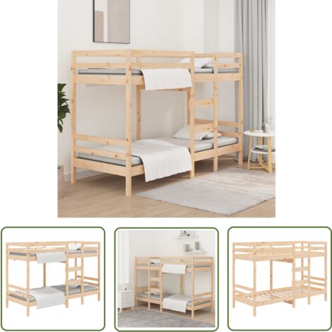 The Living Store Lit superposé sans matelas 90x200 cm bois de pin massif - Lit Superposé - Lit Double - Meubles Chambre Enfant - Lit Bois - Lit Pin Massif