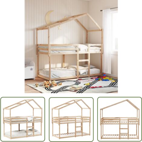 The Living Store Lit superposé sans matelas 90x200 cm bois de pin massif - Lit Superposé - Lit Enfant - Lit Avec Toit - Lit Double - Mobilier Enfant