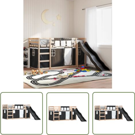 The Living Store Lit superposé sans matelas avec toboggan blanc noir 90x190 cm - Lit Superpose - Lit Mezzanine - Lit Enfant - Lit Design - Lit Bois
