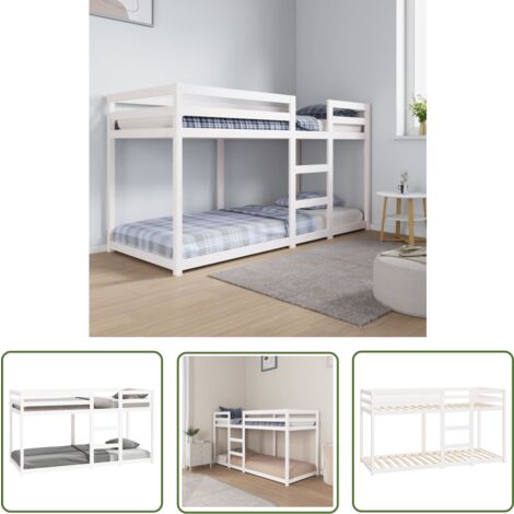 The Living Store Lit superposé sans matelas blanc 80x200 cm bois de pin massif - Lit Superposé - Lit Double - Meuble Chambre - Mobilier Enfant - Literie
