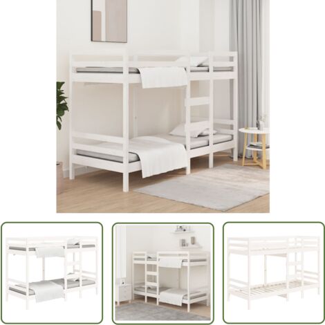 The Living Store Lit superposé sans matelas blanc 90x200 cm bois de pin massif - Lit Superposé - Lit Double - Meubles Chambre - Mobilier Enfant - Lit Bois