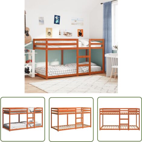 The Living Store Lit superposé sans matelas cire marron 80x200 cm pin massif - Lit Superposé - Lit Double - Lit Enfant - Meuble Chambre - Mobilier Salle De Jeux