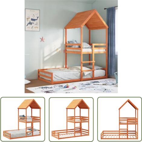 The Living Store Lit superposé sans matelas cire marron 80x200 cm pin massif - Lit Superposé - Lit Enfant - Lit Double - Meuble Enfant - Mobilier Enfant