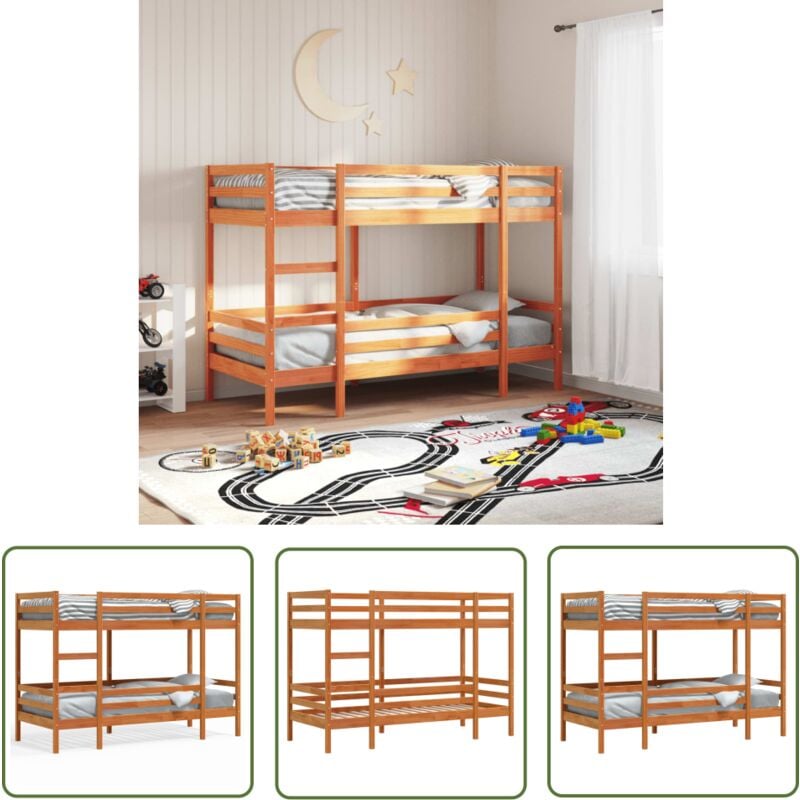 The Living Store - Lit superposé sans matelas cire marron 80x200 cm pin massif - Lit Superposé - Lit Mezzanine - Lit Double - Lit Enfants - Meuble