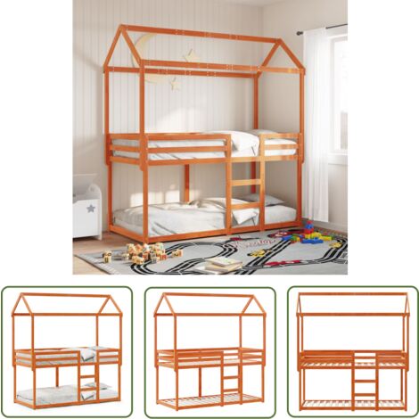 The Living Store Lit superposé sans matelas cire marron 90x190 cm pin massif - Lit Superpose - Lit Enfant - Lit Avec Toit - Lit Design - Mobilier Enfant
