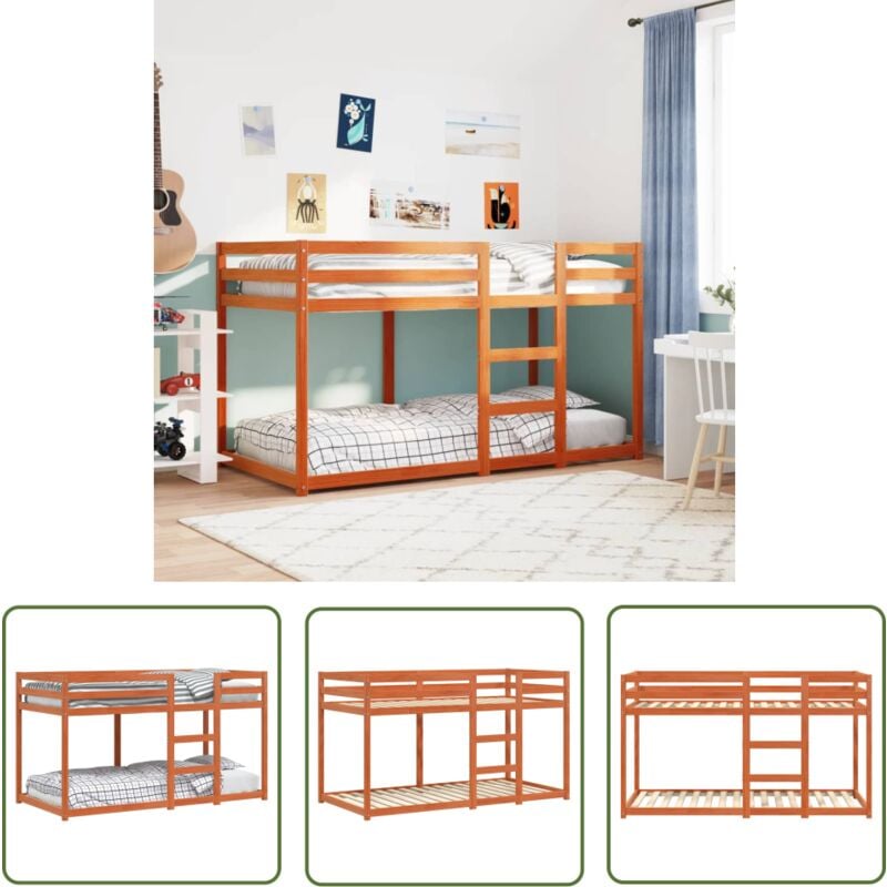 The Living Store - Lit superposé sans matelas cire marron 90x190 cm pin massif - Lit Superpose - Lit Enfant - Lit Bois - Lit Pin - Meuble Chambre