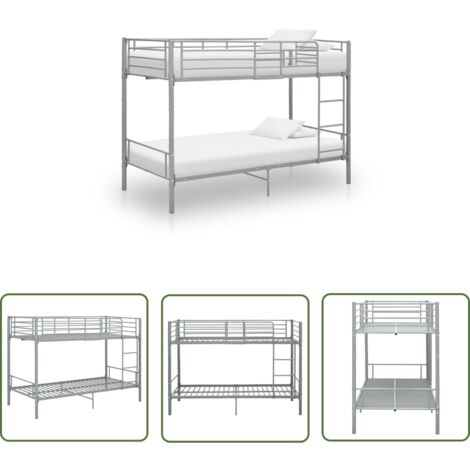 The Living Store Lit superposé sans matelas gris métal 90x200 cm - Lit Superposé - Lit Enfant - Lit Métallique - Lit Double - Meubles Enfants