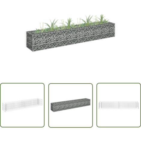 The Living Store Lit surélevé à gabion Acier galvanisé 180x30x30 cm - Jardinière À Gabion - Bac À Plantation Surélevé - Border Fleuri - Décoration Extérieur - Jardin Design