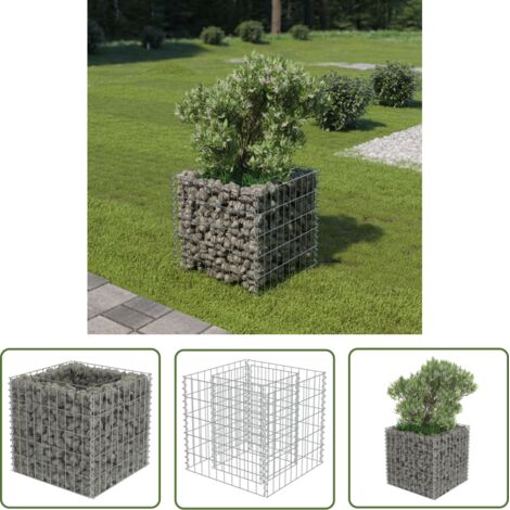 The Living Store Lit surélevé à gabion Acier galvanisé 50x50x50 cm - Jardinière Surélevée - Gabion - Bac Plante - Décoration Jardin - Fleurissement Extérieur