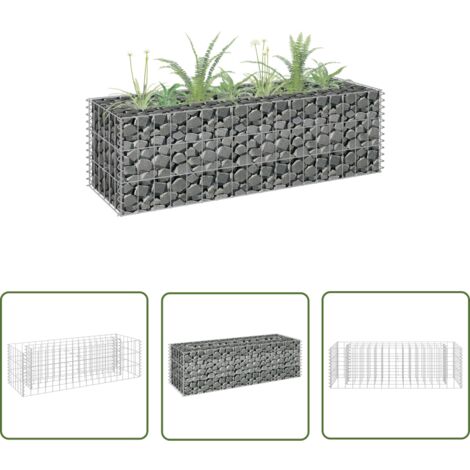 The Living Store Lit surélevé à gabion Acier galvanisé 90x30x30 cm - Jardinière À Gabion - Jardin Vertical - Bac De Plantation - Border Fleurie - Décoration Extérieur