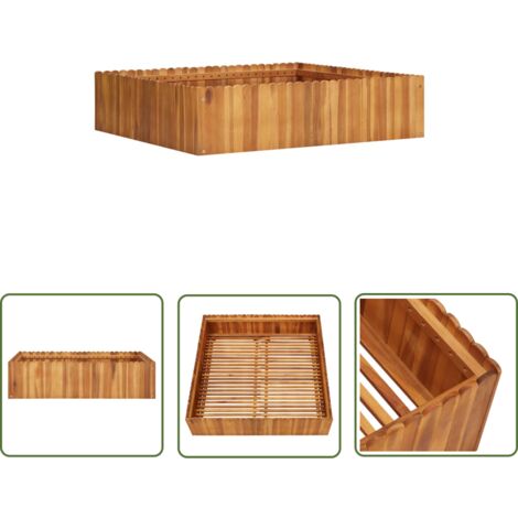 The Living Store Lit surélevé de jardin 100x100x25 cm Bois massif d'acacia - Jardinière En Bois - Pot De Fleurs Extérieur - Bac À Plantation - Lit Surélevé - Acacia