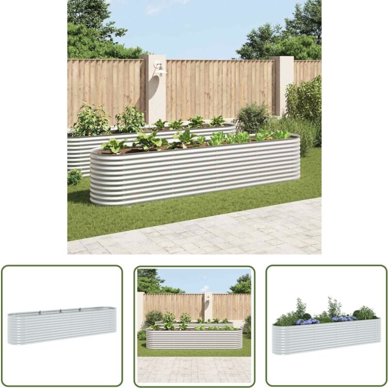 Jardinière surélevée 400x80x81 cm acier galvanisé argenté - Jardinier Surélévé - Jardinière Extérieure - Pot De Fleurs Métal - Fleurissement