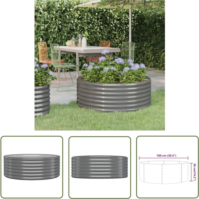 Lit surélevé de jardin Acier enduit de poudre 100x100x36cm gris - Jardiniere Exterieure - Bac a Fleurs - Plante Grimpante - Decoration Jardin - Pots