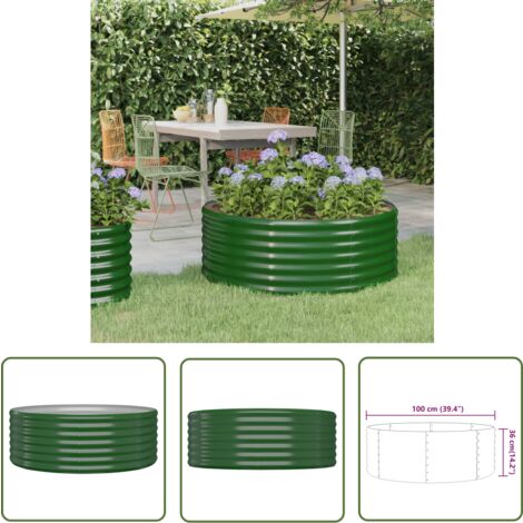 The Living Store Lit surélevé de jardin Acier enduit de poudre 100x100x36cm Vert - Jardiniere Surélevée - Bac À Fleurs - Pot De Fleurs Extérieur - Décoration Jardin - Plante Extérieure