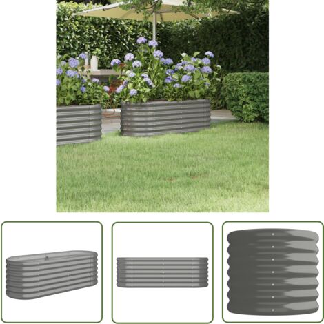 The Living Store Lit surélevé de jardin Acier enduit de poudre 114x40x36 cm gris - Jardinière Surélevée - Bac À Fleurs - Pot De Fleurs Extérieur - Décoration Jardin - Plante Grimpante